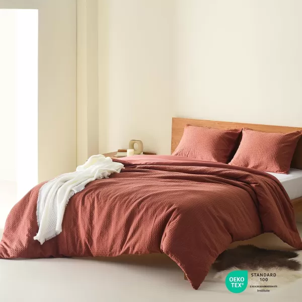 Comfort Spaces Burnt Orange Twin Comforter Set  2 Pieces Waffle Dobby Weave Texture Comforter Sets Modern Farmhouse Boho Comforter ampamp Sham All Season Microfiber Twin Bed Set TwinRed