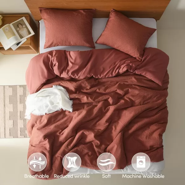 Comfort Spaces Burnt Orange Twin Comforter Set  2 Pieces Waffle Dobby Weave Texture Comforter Sets Modern Farmhouse Boho Comforter ampamp Sham All Season Microfiber Twin Bed Set TwinRed