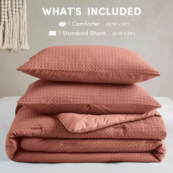 Comfort Spaces Burnt Orange Twin Comforter Set  2 Pieces Waffle Dobby Weave Texture Comforter Sets Modern Farmhouse Boho Comforter ampamp Sham All Season Microfiber Twin Bed Set TwinRed