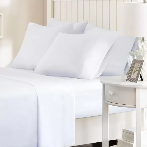 Comfort Spaces CS200118 Microfiber Set 14quot Deep Pocket Wrinkle Resistant All Around ElasticYearRound Cozy Bedding Sheet6 pcs Matching Pillow Cases Queen AquaWhite