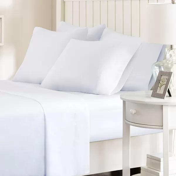 Comfort Spaces CS200118 Microfiber Set 14quot Deep Pocket Wrinkle Resistant All Around ElasticYearRound Cozy Bedding Sheet6 pcs Matching Pillow Cases Queen AquaWhite