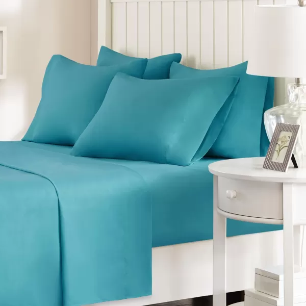 Comfort Spaces CS200118 Microfiber Set 14quot Deep Pocket Wrinkle Resistant All Around ElasticYearRound Cozy Bedding Sheet6 pcs Matching Pillow Cases Queen AquaTeal