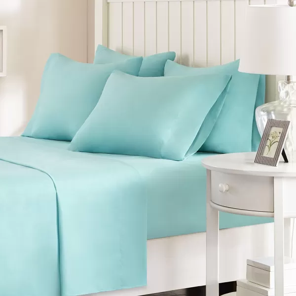 Comfort Spaces CS200118 Microfiber Set 14quot Deep Pocket Wrinkle Resistant All Around ElasticYearRound Cozy Bedding Sheet6 pcs Matching Pillow Cases Queen AquaAqua