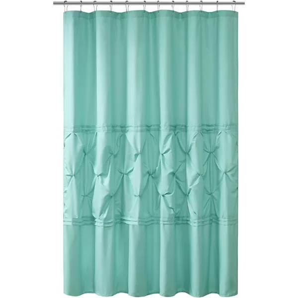 Comfort Spaces CS700099 Cavoy Bathroom Pintuck Shower Tufted Ruffle Pattern Modern Elegant Microfiber Fabric Bath Curtains 72quotx72quot IvoryAqua