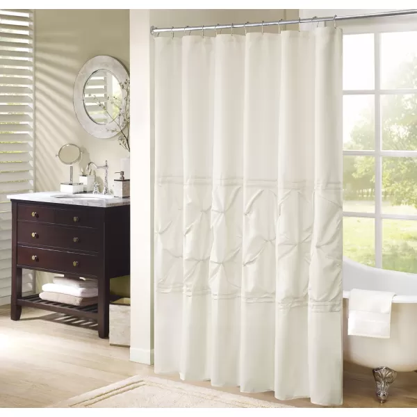 Comfort Spaces CS700099 Cavoy Bathroom Pintuck Shower Tufted Ruffle Pattern Modern Elegant Microfiber Fabric Bath Curtains 72quotx72quot IvoryIvory