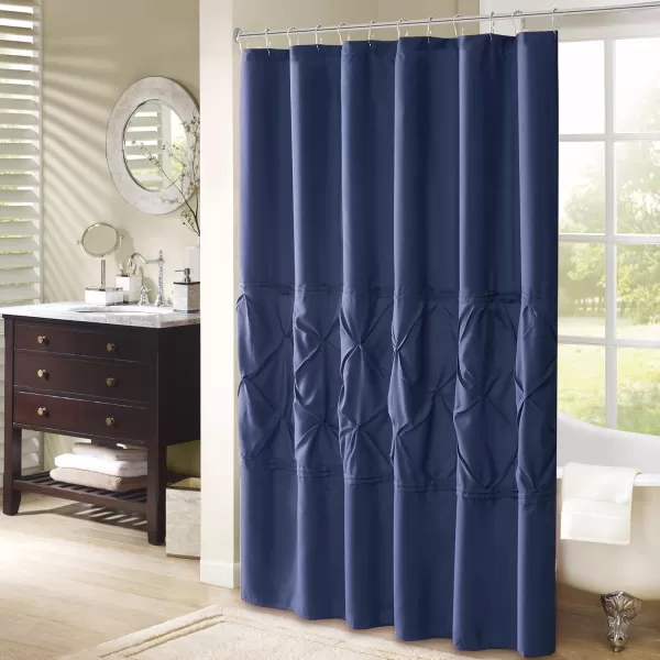 Comfort Spaces CS700099 Cavoy Bathroom Pintuck Shower Tufted Ruffle Pattern Modern Elegant Microfiber Fabric Bath Curtains 72quotx72quot IvoryNavy