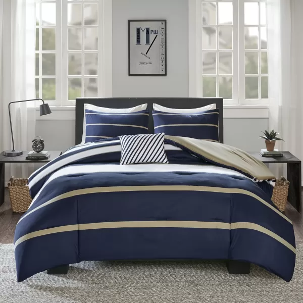 Comfort Spaces Casual Comforter Set Sporty Design Vibrant Color Active Lifestyle Boys Bedroom Dcor All Season Soft Microfiber Bedding Set Decorative Pillow Sham BlackRed Queen 4 PieceBlueWhite
