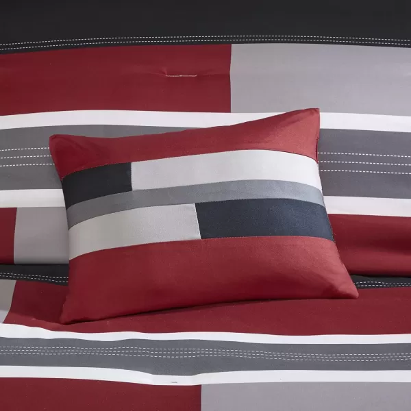 Comfort Spaces Casual Comforter Set Sporty Design Vibrant Color Active Lifestyle Boys Bedroom Dcor All Season Soft Microfiber Bedding Set Decorative Pillow Sham BlackRed Queen 4 PieceStripe BlackRed