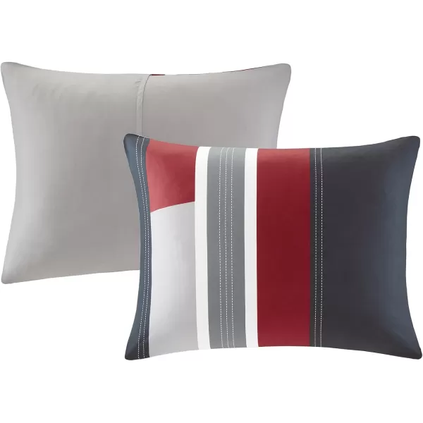Comfort Spaces Casual Comforter Set Sporty Design Vibrant Color Active Lifestyle Boys Bedroom Dcor All Season Soft Microfiber Bedding Set Decorative Pillow Sham BlackRed Queen 4 PieceStripe BlackRed
