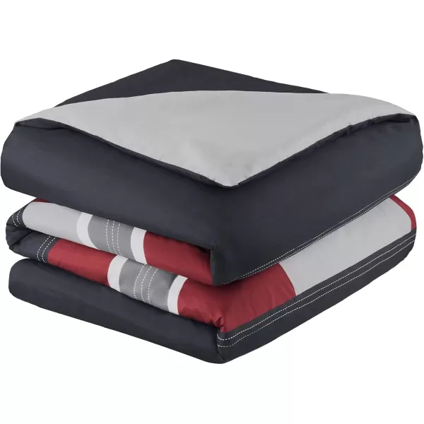 Comfort Spaces Casual Comforter Set Sporty Design Vibrant Color Active Lifestyle Boys Bedroom Dcor All Season Soft Microfiber Bedding Set Decorative Pillow Sham BlackRed Queen 4 PieceStripe BlackRed
