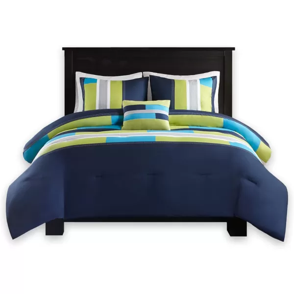 Comfort Spaces Casual Comforter Set Sporty Design Vibrant Color Active Lifestyle Boys Bedroom Dcor All Season Soft Microfiber Bedding Set Decorative Pillow Sham BlackRed Queen 4 PieceStripe NavyBlue