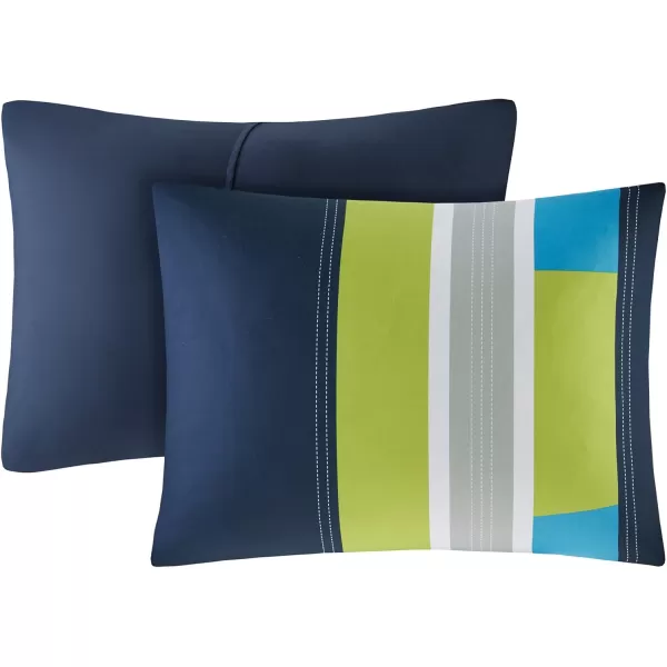 Comfort Spaces Casual Comforter Set Sporty Design Vibrant Color Active Lifestyle Boys Bedroom Dcor All Season Soft Microfiber Bedding Set Decorative Pillow Sham BlackRed Queen 4 PieceStripe NavyBlue
