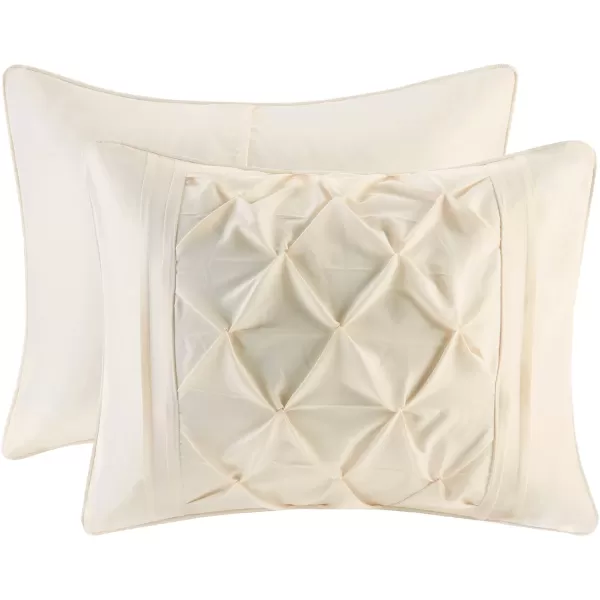 Comfort Spaces Cavoy 5 Piece Comforter Set Ultra Soft Hypoallergenic Microfiber Tufted Pattern Bedding Queen Ivory
