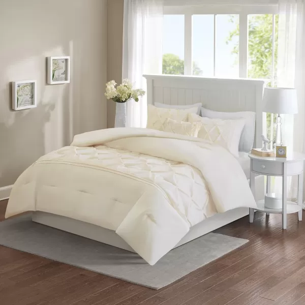 Comfort Spaces Cavoy 5 Piece Comforter Set Ultra Soft Hypoallergenic Microfiber Tufted Pattern Bedding Queen Ivory