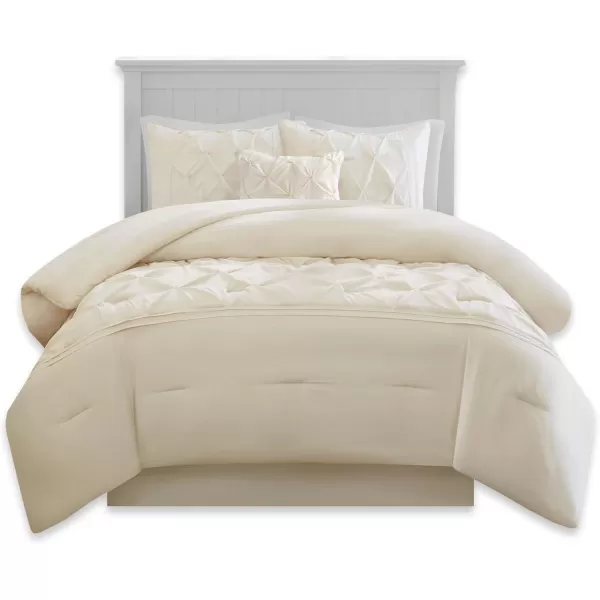 Comfort Spaces Cavoy 5 Piece Comforter Set Ultra Soft Hypoallergenic Microfiber Tufted Pattern Bedding Queen Ivory