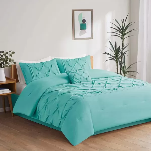 Comfort Spaces Cavoy Comforter Set  Luxe Diamond Tufting All Season Bedding Matching Bed Skirt Decorative Pillows Queen Faux Silk Aqua 5 PieceCavoy Aqua