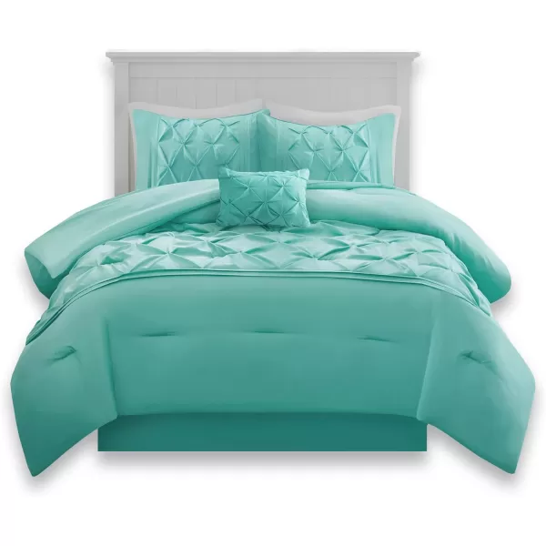 Comfort Spaces Cavoy Comforter Set  Luxe Diamond Tufting All Season Bedding Matching Bed Skirt Decorative Pillows Queen Faux Silk Aqua 5 PieceCavoy Aqua