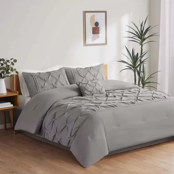 Comfort Spaces Cavoy Comforter Set  Luxe Diamond Tufting All Season Bedding Matching Bed Skirt Decorative Pillows Queen Faux Silk Aqua 5 PieceCavoy Grey