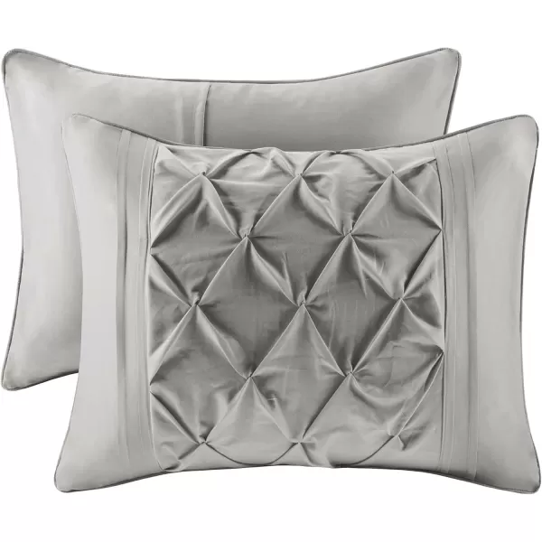 Comfort Spaces Cavoy Comforter Set  Luxe Diamond Tufting All Season Bedding Matching Bed Skirt Decorative Pillows Queen Faux Silk Aqua 5 PieceCavoy Grey