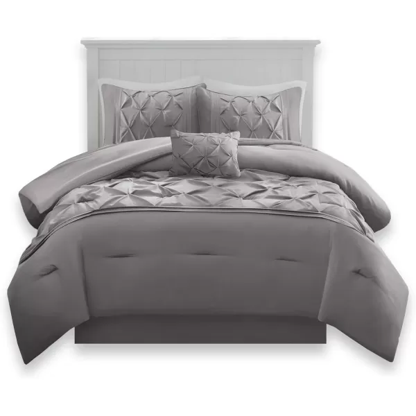 Comfort Spaces Cavoy Comforter Set  Luxe Diamond Tufting All Season Bedding Matching Bed Skirt Decorative Pillows Queen Faux Silk Aqua 5 PieceCavoy Grey