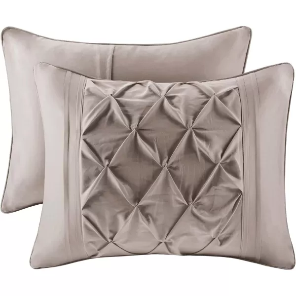 Comfort Spaces Cavoy Comforter Set  Luxe Diamond Tufting All Season Bedding Matching Bed Skirt Decorative Pillows Queen Faux Silk Aqua 5 PieceCavoy Taupe