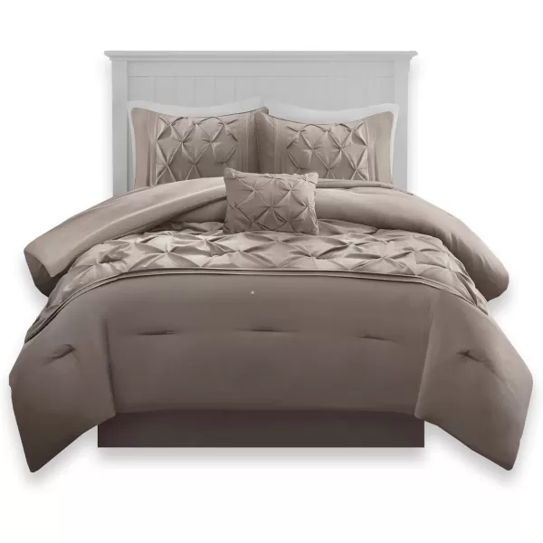 Comfort Spaces Cavoy Comforter Set  Luxe Diamond Tufting All Season Bedding Matching Bed Skirt Decorative Pillows Queen Faux Silk Aqua 5 PieceCavoy Taupe