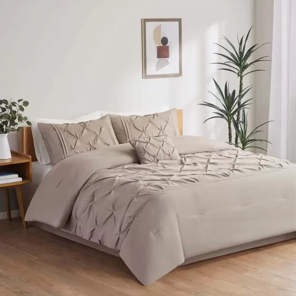 Comfort Spaces Cavoy Comforter Set  Luxe Diamond Tufting All Season Bedding Matching Bed Skirt Decorative Pillows Queen Faux Silk Aqua 5 PieceCavoy Taupe