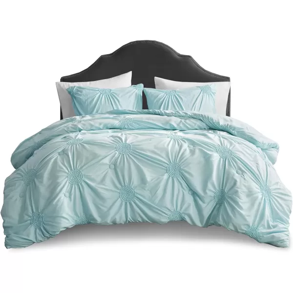 Comfort Spaces Cavoy Comforter Set  Luxe Diamond Tufting All Season Bedding Matching Bed Skirt Decorative Pillows Queen Faux Silk Aqua 5 PieceEmber Blue