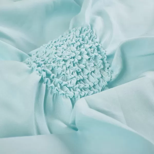 Comfort Spaces Cavoy Comforter Set  Luxe Diamond Tufting All Season Bedding Matching Bed Skirt Decorative Pillows Queen Faux Silk Aqua 5 PieceEmber Blue