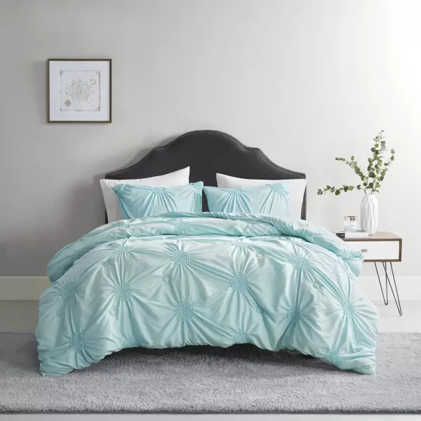 Comfort Spaces Cavoy Comforter Set  Luxe Diamond Tufting All Season Bedding Matching Bed Skirt Decorative Pillows Queen Faux Silk Aqua 5 PieceEmber Blue