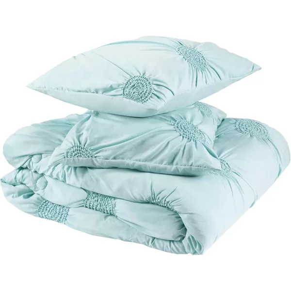 Comfort Spaces Cavoy Comforter Set  Luxe Diamond Tufting All Season Bedding Matching Bed Skirt Decorative Pillows Queen Faux Silk Aqua 5 PieceEmber Blue
