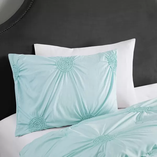 Comfort Spaces Cavoy Comforter Set  Luxe Diamond Tufting All Season Bedding Matching Bed Skirt Decorative Pillows Queen Faux Silk Aqua 5 PieceEmber Blue