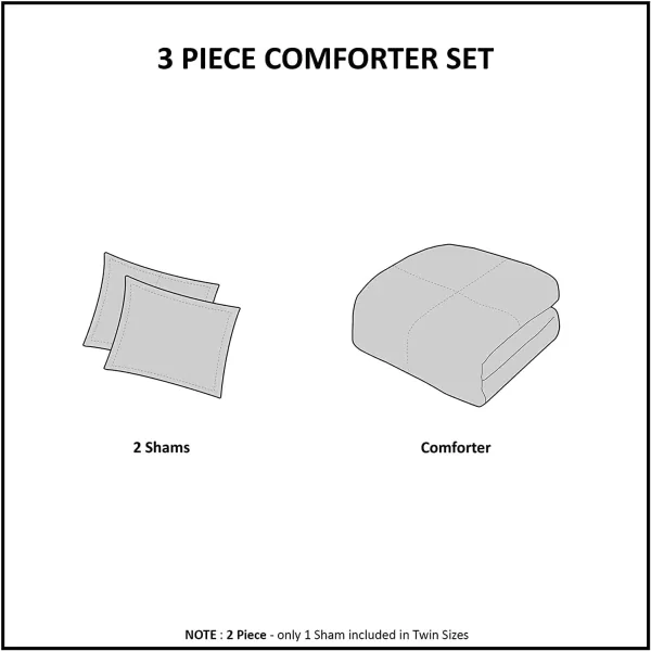 Comfort Spaces Cavoy Comforter Set  Luxe Diamond Tufting All Season Bedding Matching Bed Skirt Decorative Pillows Queen Faux Silk Aqua 5 PieceEmber White