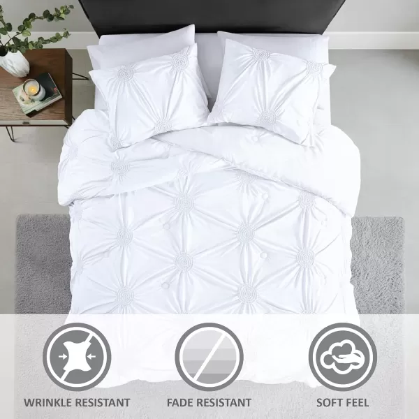 Comfort Spaces Cavoy Comforter Set  Luxe Diamond Tufting All Season Bedding Matching Bed Skirt Decorative Pillows Queen Faux Silk Aqua 5 PieceEmber White