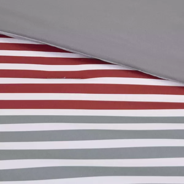 Comfort Spaces Comforter Sets with Sheets  Bed in a Bag 9 Pieces Teen Bedding Sets  Red and Grey Stripes Bedding Full College Full Bed Set with 2 Side Pockets Bedroom OrganizerRedGrey