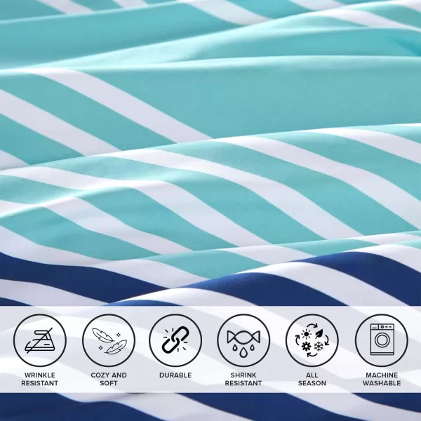 Comfort Spaces Comforter Sets with Sheets  Bed in a Bag 9 Pieces Teen Bedding Sets  Red and Grey Stripes Bedding Full College Full Bed Set with 2 Side Pockets Bedroom OrganizerNavy