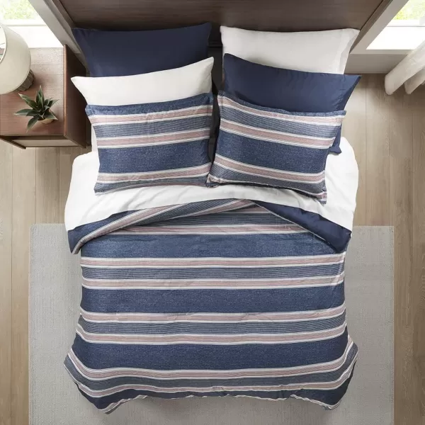Comfort Spaces Comforter Sets with Sheets  Bed in a Bag 9 Pieces Teen Bedding Sets  Red and Grey Stripes Bedding Full College Full Bed Set with 2 Side Pockets Bedroom OrganizerNavyRed