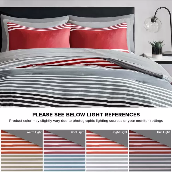 Comfort Spaces Comforter Sets with Sheets  Bed in a Bag 9 Pieces Teen Bedding Sets  Red and Grey Stripes Bedding Full College Full Bed Set with 2 Side Pockets Bedroom OrganizerRedGrey