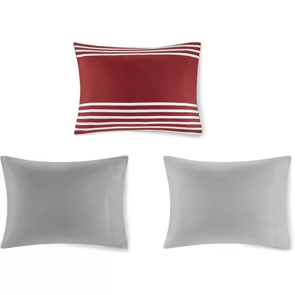 Comfort Spaces Comforter Sets with Sheets  Bed in a Bag 9 Pieces Teen Bedding Sets  Red and Grey Stripes Bedding Full College Full Bed Set with 2 Side Pockets Bedroom OrganizerRedGrey