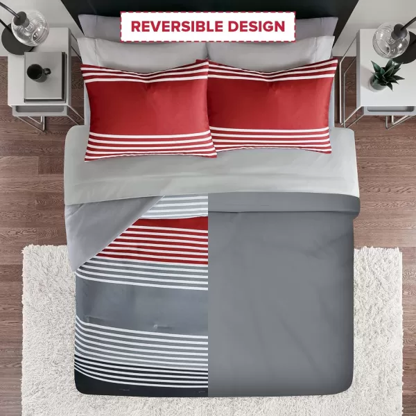 Comfort Spaces Comforter Sets with Sheets  Bed in a Bag 9 Pieces Teen Bedding Sets  Red and Grey Stripes Bedding Full College Full Bed Set with 2 Side Pockets Bedroom OrganizerRedGrey