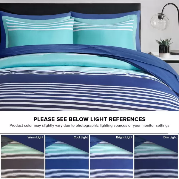 Comfort Spaces Comforter Sets with Sheets  Bed in a Bag 9 Pieces Teen Bedding Sets  Red and Grey Stripes Bedding Full College Full Bed Set with 2 Side Pockets Bedroom OrganizerNavy