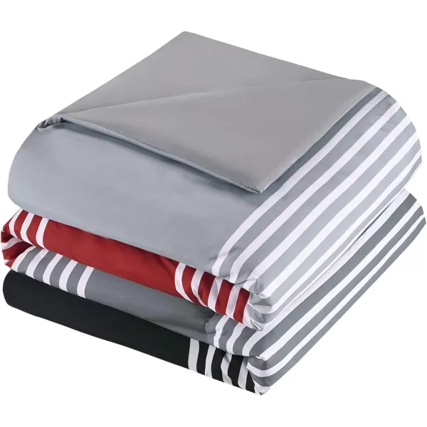 Comfort Spaces Comforter Sets with Sheets  Bed in a Bag 9 Pieces Teen Bedding Sets  Red and Grey Stripes Bedding Full College Full Bed Set with 2 Side Pockets Bedroom OrganizerRedGrey