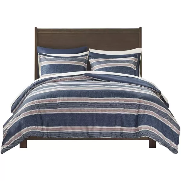 Comfort Spaces Comforter Sets with Sheets  Bed in a Bag 9 Pieces Teen Bedding Sets  Red and Grey Stripes Bedding Full College Full Bed Set with 2 Side Pockets Bedroom OrganizerNavyRed