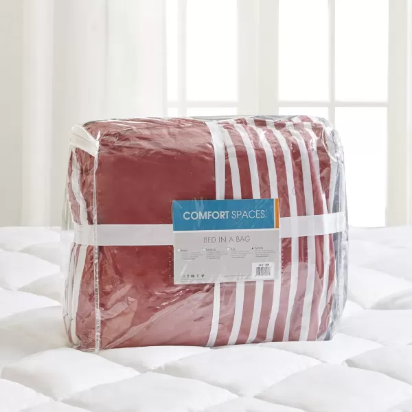 Comfort Spaces Comforter Sets with Sheets  Bed in a Bag 9 Pieces Teen Bedding Sets  Red and Grey Stripes Bedding Full College Full Bed Set with 2 Side Pockets Bedroom OrganizerRedGrey