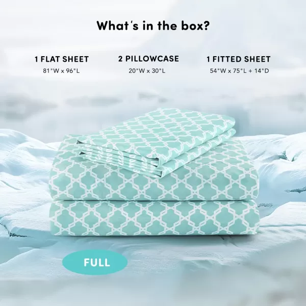 Comfort Spaces Coolmax Moisture Wicking Sheet Set Super Soft Fade Resistant 16quot Deep Pocket All Around Elastic  Warm Weather Cooling Sheets For Night Sweats Queen Charcoal 4 PieceQuatrefoil Aqua