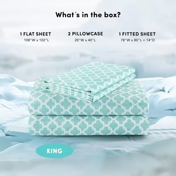 Comfort Spaces Coolmax Moisture Wicking Sheet Set Super Soft Fade Resistant 16quot Deep Pocket All Around Elastic  Warm Weather Cooling Sheets For Night Sweats Queen Charcoal 4 PieceQuatrefoil Aqua