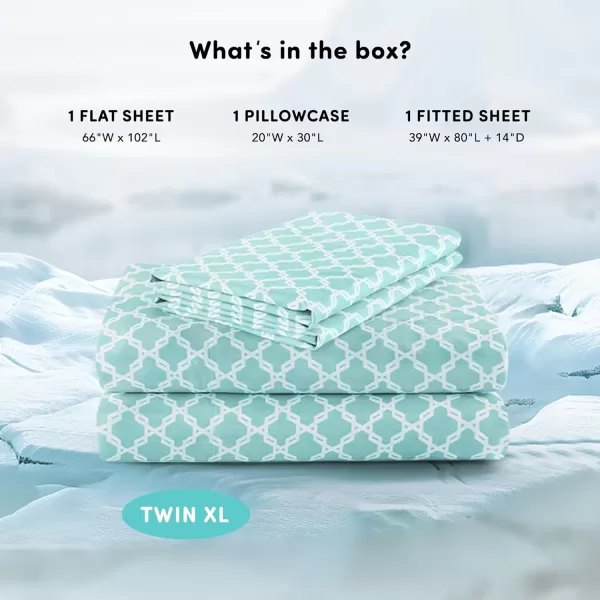 Comfort Spaces Coolmax Moisture Wicking Sheet Set Super Soft Fade Resistant 16quot Deep Pocket All Around Elastic  Warm Weather Cooling Sheets For Night Sweats Queen Charcoal 4 PieceQuatrefoil Aqua