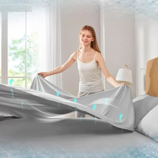 Comfort Spaces Coolmax Moisture Wicking Sheet Set Super Soft Fade Resistant 16quot Deep Pocket All Around Elastic  Warm Weather Cooling Sheets For Night Sweats Queen Charcoal 4 PieceGrey