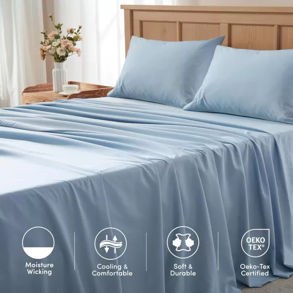 Comfort Spaces Coolmax Moisture Wicking Sheet Set Super Soft Fade Resistant 16quot Deep Pocket All Around Elastic  Warm Weather Cooling Sheets For Night Sweats Queen Charcoal 4 PieceBlue