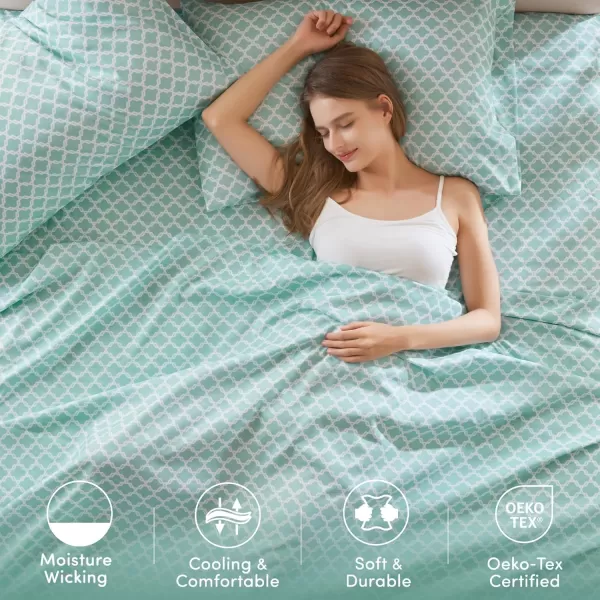 Comfort Spaces Coolmax Moisture Wicking Sheet Set Super Soft Fade Resistant 16quot Deep Pocket All Around Elastic  Warm Weather Cooling Sheets For Night Sweats Queen Charcoal 4 PieceQuatrefoil Aqua